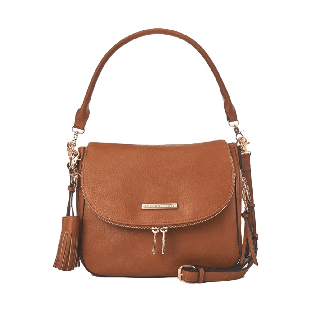 Poppy & Peonies downtown crossbody Faux Leather Tassel Shoulder Bag Brown camel